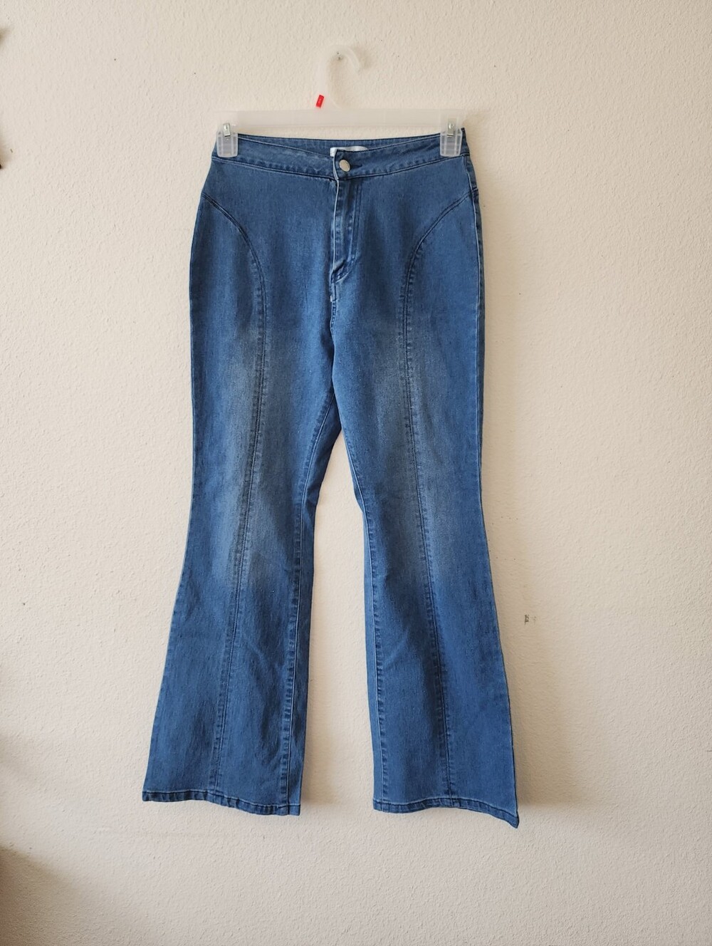 Parknini Women’s Flare Jeans Size M Medium Wash Blue Front Seam Y2K